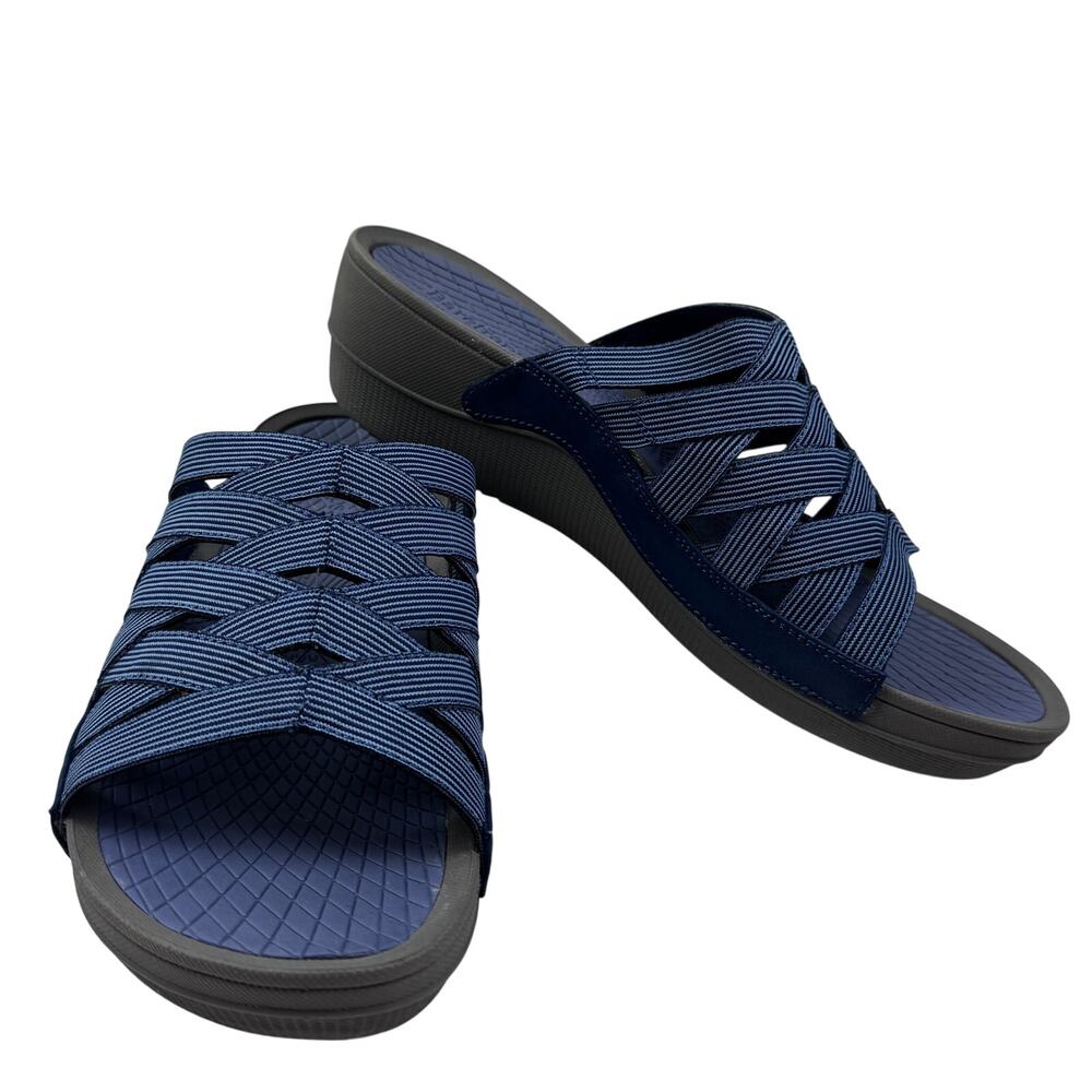 BareTraps Beverly Blue/Gray Cushioned Strappy Comfort Wedge Sandals Women's 9